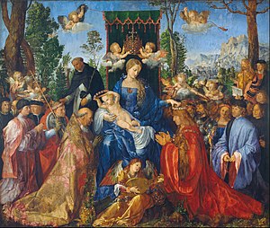 Weitere Einzelheiten Rosenkranzfest, Öl auf Pappelholz (1506), Nationalgalerie, Prag